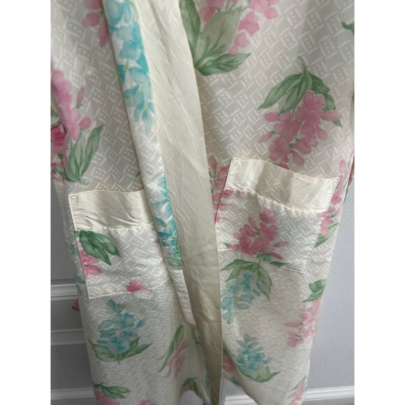 Ashley Ames Vintage Floral Tie Waist Robe Pink Green Sz Small Retro Bohemian - Picture 4 of 10